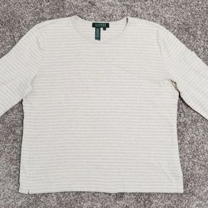 Women's Lauren Ralph Lauren Long Sleeve Shirt Size XL Tan Striped